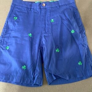 Vineyard Vines Blue Shorts with Green Clover Embroidery